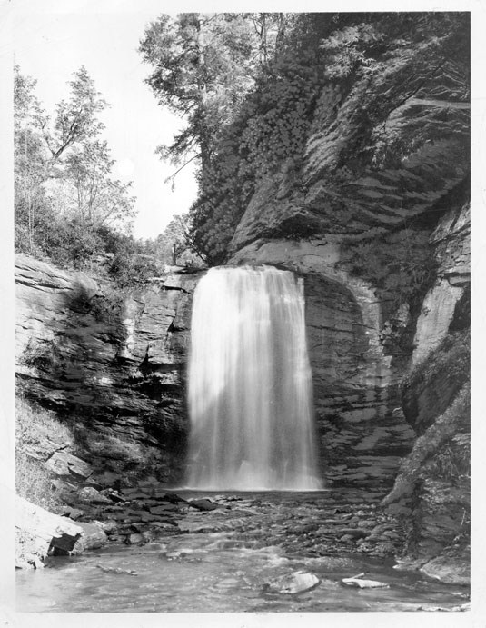 An image of Looking Glass Fall taken by Masa. Photo from the Buncombe County Public Library.
